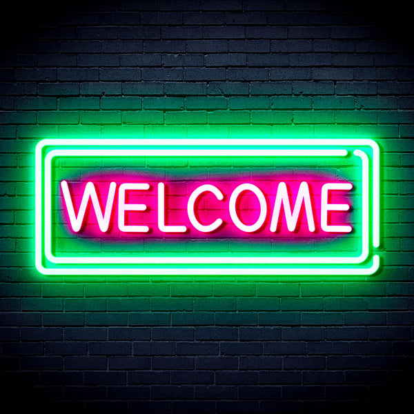 advpro-welcome-ultra-bright-led-neon-sign-fnu0407 - Green & Pink
