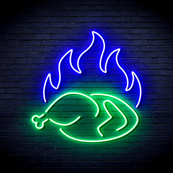advpro-chicken-shop-restaurant-with-flame-ultra-bright-led-neon-sign-fnu0426 - Green & Blue