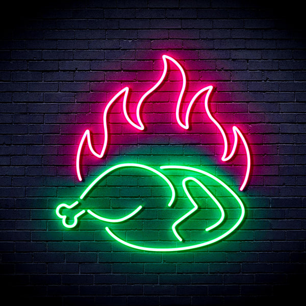 advpro-chicken-shop-restaurant-with-flame-ultra-bright-led-neon-sign-fnu0426 - Green & Pink