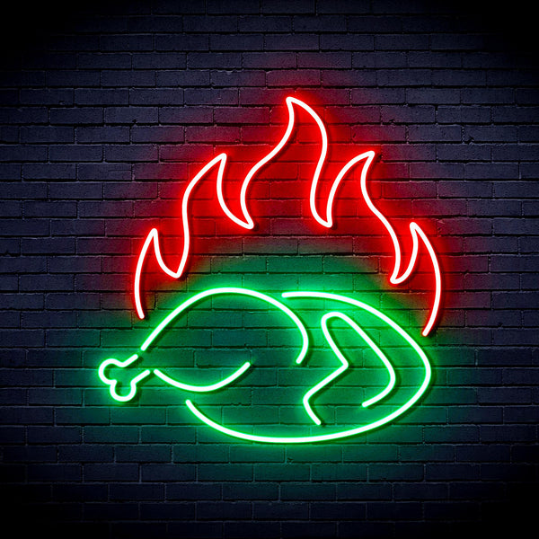 advpro-chicken-shop-restaurant-with-flame-ultra-bright-led-neon-sign-fnu0426 - Green & Red