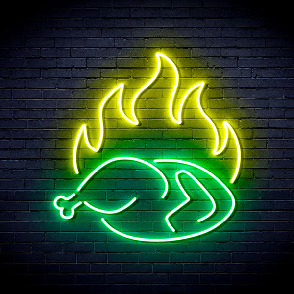 advpro-chicken-shop-restaurant-with-flame-ultra-bright-led-neon-sign-fnu0426 - Green & Yellow