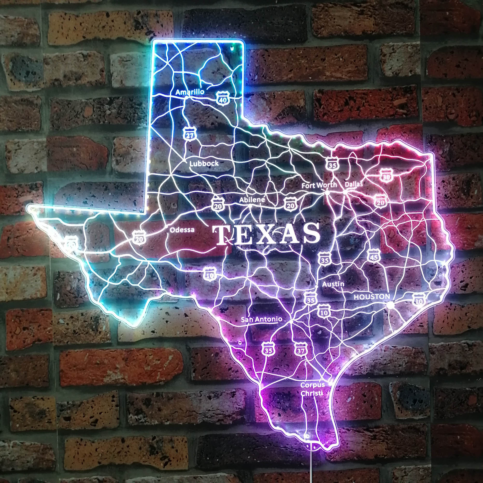 ADVPRO Texas Highway Road Map RGB Dynamic Glam LED Sign - Cut-to-Edge ...