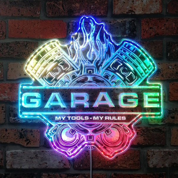 ADVPRO Garage My Tools My Rules Engine RGB Dynamic Glam LED Sign st06-fnd-i0315