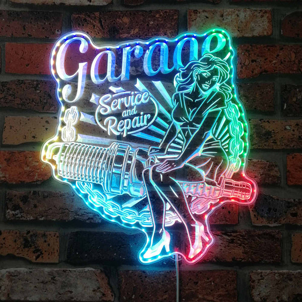 ADVPRO Pin Up Girl Garage Repair Service RGB Dynamic Glam LED Sign st06-fnd-i0325