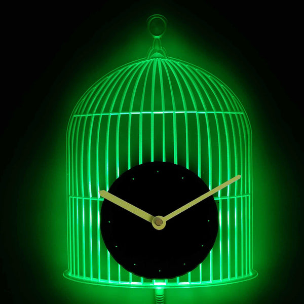 ADVPRO Bird Cage Decoration Illuminated Edge Lit Bar Beer Neon Sign Wall Clock with LED Night Light cnc2010 - Green