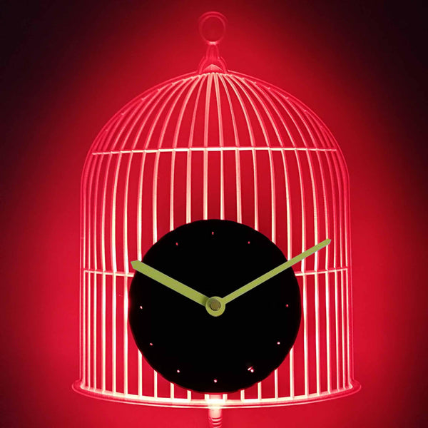 ADVPRO Bird Cage Decoration Illuminated Edge Lit Bar Beer Neon Sign Wall Clock with LED Night Light cnc2010 - Red