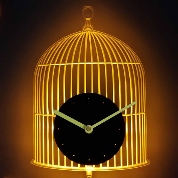ADVPRO Bird Cage Decoration Illuminated Edge Lit Bar Beer Neon Sign Wall Clock with LED Night Light cnc2010 - Yellow