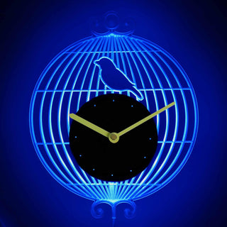 ADVPRO Bird Cage Round with Bird Illuminated Edge Lit Bar Beer Neon Sign Wall Clock with LED Night Light cnc2011 - Blue
