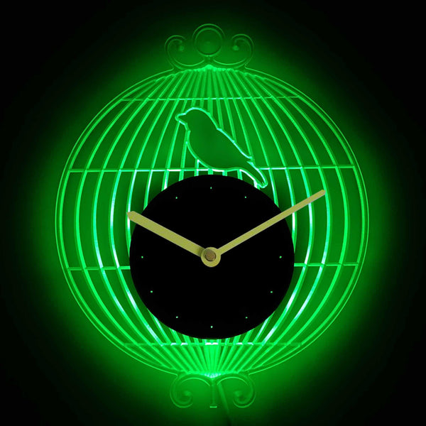 ADVPRO Bird Cage Round with Bird Illuminated Edge Lit Bar Beer Neon Sign Wall Clock with LED Night Light cnc2011 - Green