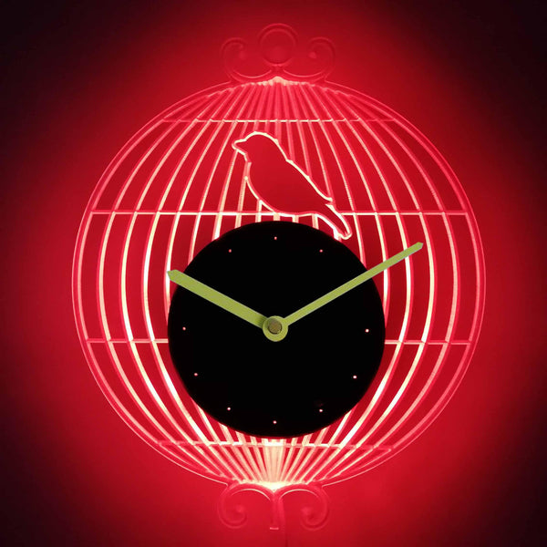 ADVPRO Bird Cage Round with Bird Illuminated Edge Lit Bar Beer Neon Sign Wall Clock with LED Night Light cnc2011 - Red