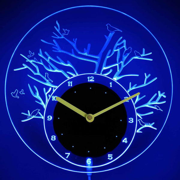 ADVPRO Birds with Tree Illuminated Edge Lit Bar Beer Neon Sign Wall Clock with LED Night Light cnc2017 - Blue