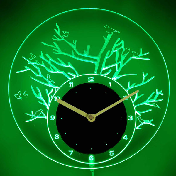 ADVPRO Birds with Tree Illuminated Edge Lit Bar Beer Neon Sign Wall Clock with LED Night Light cnc2017 - Green