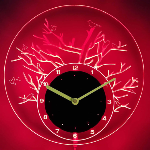 ADVPRO Birds with Tree Illuminated Edge Lit Bar Beer Neon Sign Wall Clock with LED Night Light cnc2017 - Red