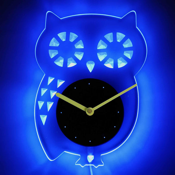 ADVPRO Owl Nursery Boy Illuminated Edge Lit Bar Beer Neon Sign Wall Clock with LED Night Light cnc2023 - Blue