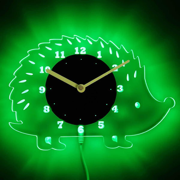 ADVPRO Porcupine Nursery Kid Room Illuminated Edge Lit Bar Beer Neon Sign Wall Clock with LED Night Light cnc2027 - Green