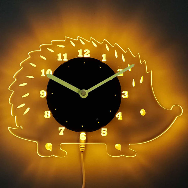 ADVPRO Porcupine Nursery Kid Room Illuminated Edge Lit Bar Beer Neon Sign Wall Clock with LED Night Light cnc2027 - Yellow