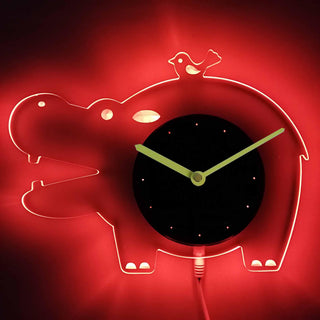 ADVPRO Hippo Nursery Boy Room Illuminated Edge Lit Bar Beer Neon Sign Wall Clock with LED Night Light cnc2028 - Red