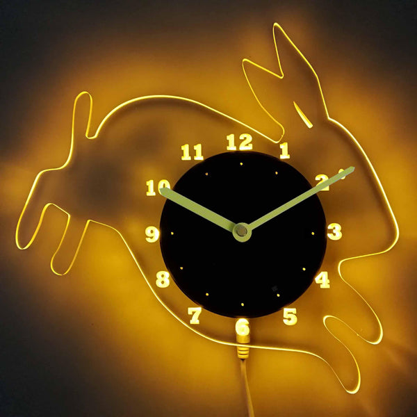 ADVPRO Rabbit Nursery Kids Illuminated Edge Lit Bar Beer Neon Sign Wall Clock with LED Night Light cnc2029 - Yellow