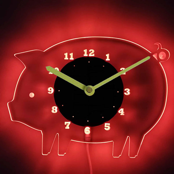 ADVPRO Pig Nursery Boy Illuminated Edge Lit Bar Beer Neon Sign Wall Clock with LED Night Light cnc2031 - Red