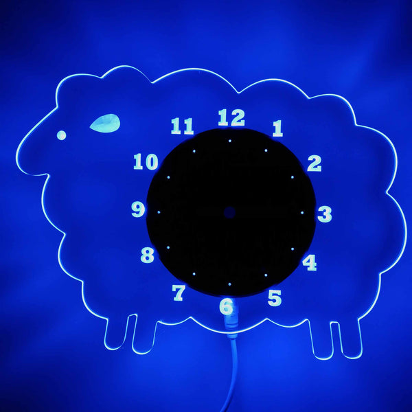 ADVPRO Sheep Nursery Kids Illuminated Edge Lit Bar Beer Neon Sign Wall Clock with LED Night Light cnc2032 - Blue