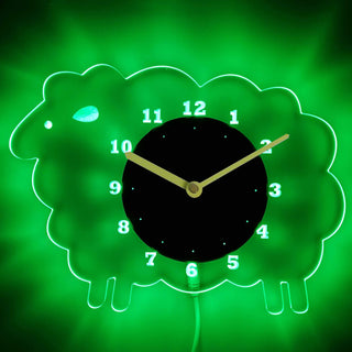 ADVPRO Sheep Nursery Kids Illuminated Edge Lit Bar Beer Neon Sign Wall Clock with LED Night Light cnc2032 - Green