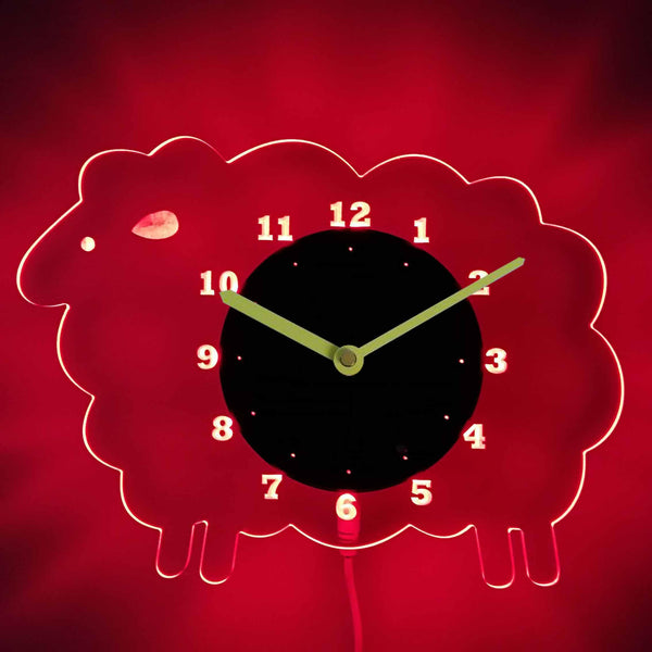 ADVPRO Sheep Nursery Kids Illuminated Edge Lit Bar Beer Neon Sign Wall Clock with LED Night Light cnc2032 - Red