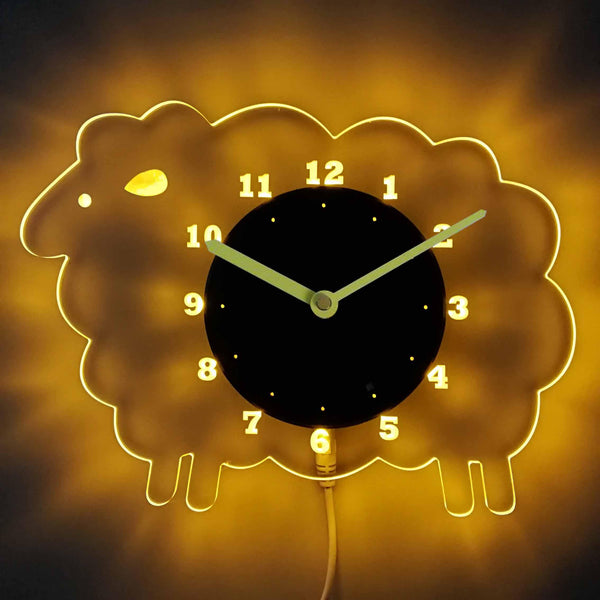 ADVPRO Sheep Nursery Kids Illuminated Edge Lit Bar Beer Neon Sign Wall Clock with LED Night Light cnc2032 - Yellow