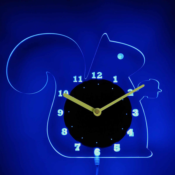 ADVPRO Squirrel Nursery Kids Illuminated Edge Lit Bar Beer Neon Sign Wall Clock with LED Night Light cnc2033 - Blue