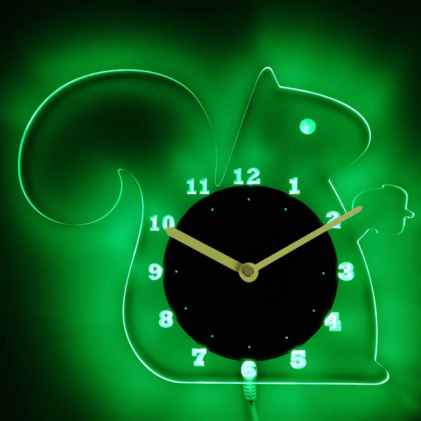 ADVPRO Squirrel Nursery Kids Illuminated Edge Lit Bar Beer Neon Sign Wall Clock with LED Night Light cnc2033 - Green