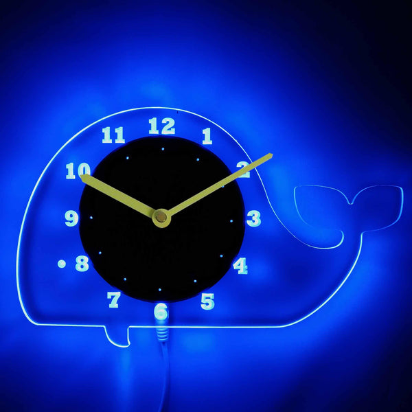 ADVPRO Whale Nursery Boy Illuminated Edge Lit Bar Beer Neon Sign Wall Clock with LED Night Light cnc2034 - Blue