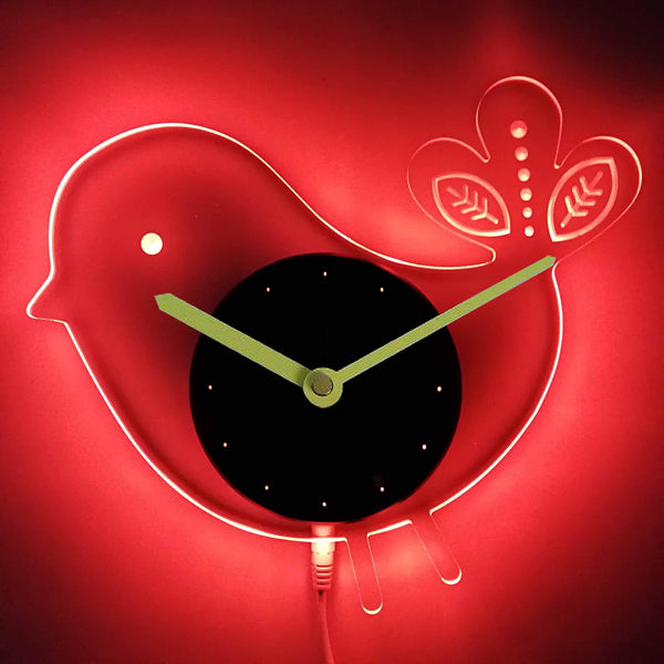 ADVPRO Bird Nursery Kids Illuminated Edge Lit Bar Beer Neon Sign Wall Clock with LED Night Light cnc2036 - Red