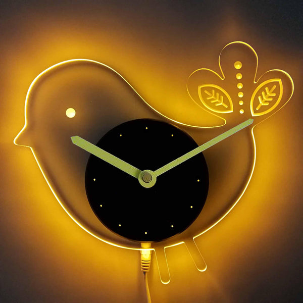 ADVPRO Bird Nursery Kids Illuminated Edge Lit Bar Beer Neon Sign Wall Clock with LED Night Light cnc2036 - Yellow