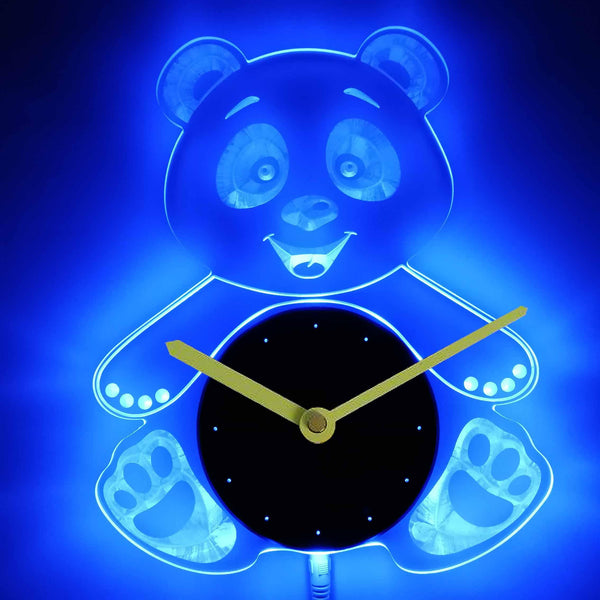 ADVPRO Panda Nursery Kids Illuminated Edge Lit Bar Beer Neon Sign Wall Clock with LED Night Light cnc2037 - Blue