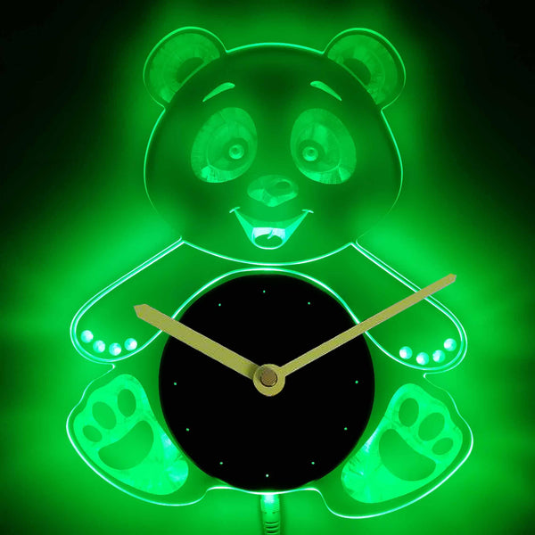 ADVPRO Panda Nursery Kids Illuminated Edge Lit Bar Beer Neon Sign Wall Clock with LED Night Light cnc2037 - Green