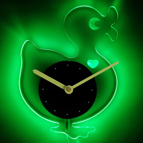 ADVPRO Toy Duck Nursery Kids Illuminated Edge Lit Bar Beer Neon Sign Wall Clock with LED Night Light cnc2039 - Green