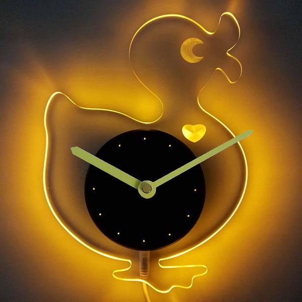 ADVPRO Toy Duck Nursery Kids Illuminated Edge Lit Bar Beer Neon Sign Wall Clock with LED Night Light cnc2039 - Yellow