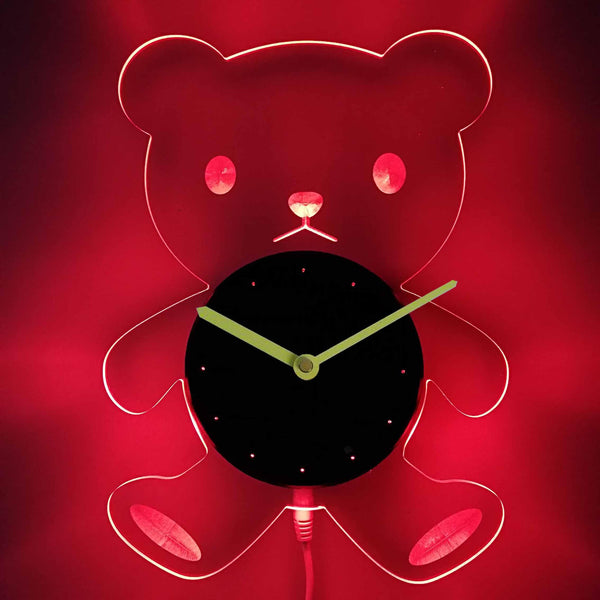 ADVPRO Bear Nursery Girl Illuminated Edge Lit Bar Beer Neon Sign Wall Clock with LED Night Light cnc2041 - Red