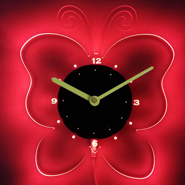 ADVPRO Butterfly Nursery Girl Illuminated Edge Lit Bar Beer Neon Sign Wall Clock with LED Night Light cnc2042 - Red
