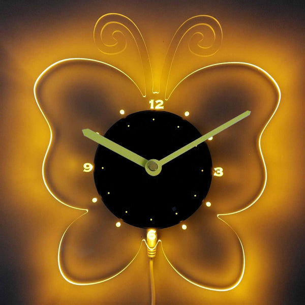 ADVPRO Butterfly Nursery Girl Illuminated Edge Lit Bar Beer Neon Sign Wall Clock with LED Night Light cnc2042 - Yellow
