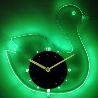 ADVPRO Swan Duck Nursery Kids Illuminated Edge Lit Bar Beer Neon Sign Wall Clock with LED Night Light cnc2043 - Green