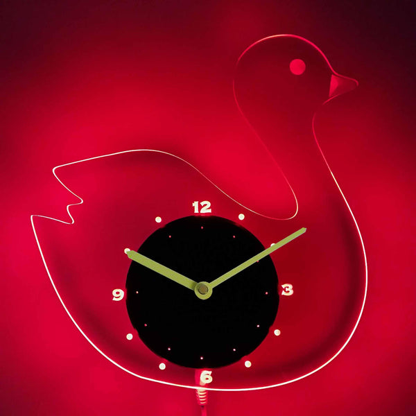 ADVPRO Swan Duck Nursery Kids Illuminated Edge Lit Bar Beer Neon Sign Wall Clock with LED Night Light cnc2043 - Red