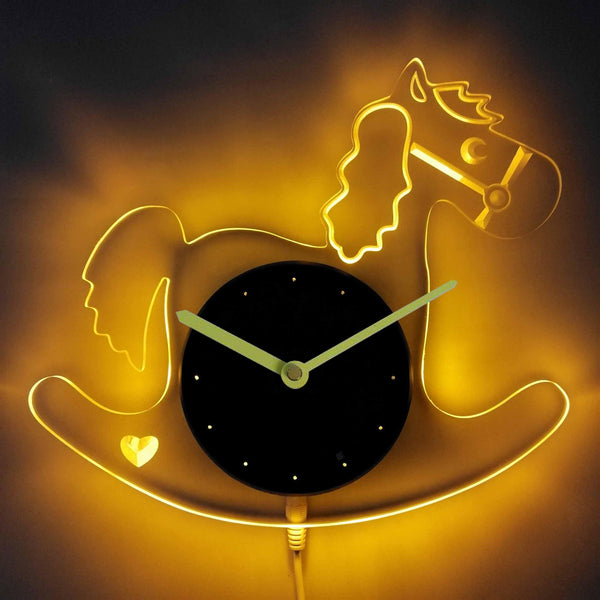 ADVPRO Horse Nursery Boy Illuminated Edge Lit Bar Beer Neon Sign Wall Clock with LED Night Light cnc2045 - Yellow