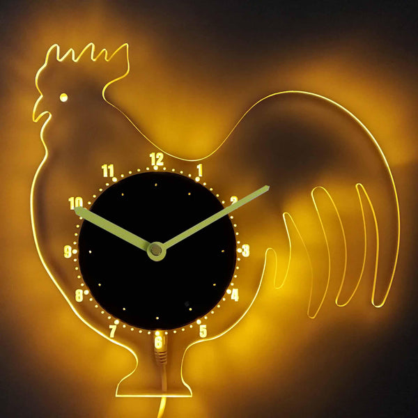 ADVPRO Chicken Hen Nursery Kids Illuminated Edge Lit Bar Beer Neon Sign Wall Clock with LED Night Light cnc2047 - Yellow
