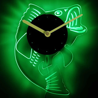 ADVPRO Fish Man Cave Room Illuminated Edge Lit Bar Beer Neon Sign Wall Clock with LED Night Light cnc2049 - Green