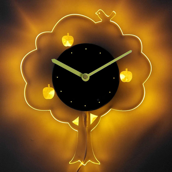 ADVPRO Apple Tree Nursery Illuminated Edge Lit Bar Beer Neon Sign Wall Clock with LED Night Light cnc2053 - Yellow