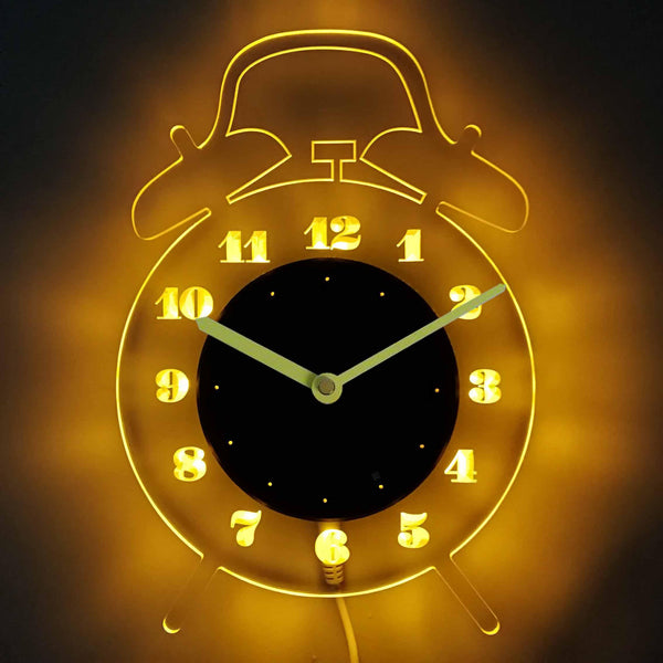 ADVPRO Alarm Clock Shape Illuminated Edge Lit Bar Beer Neon Sign Wall Clock with LED Night Light cnc2055 - Yellow