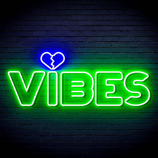 ADVPRO VIBES with Heart Ultra-Bright LED Neon Sign fn-i4059 - Green & Blue