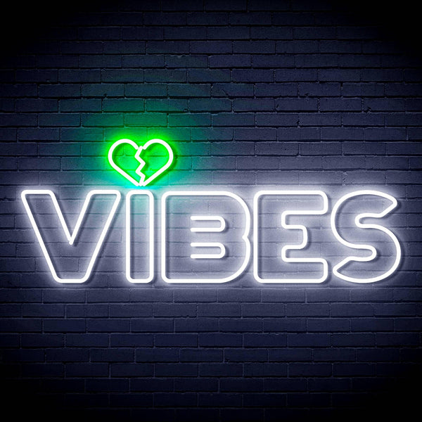 ADVPRO VIBES with Heart Ultra-Bright LED Neon Sign fn-i4059 - White & Green