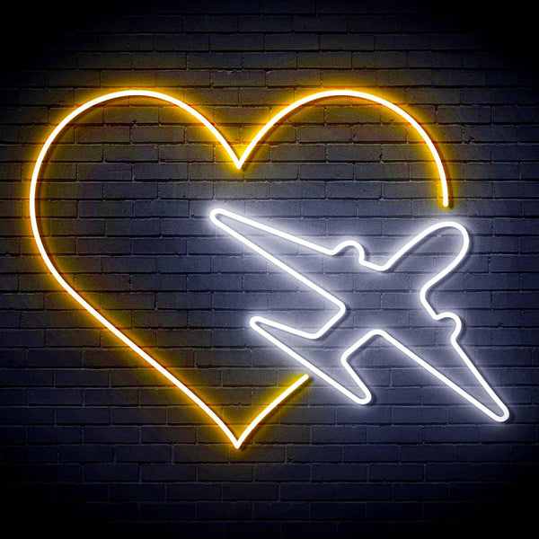 ADVPRO Aeroplane with Heart Ultra-Bright LED Neon Sign fn-i4061 - White & Golden Yellow