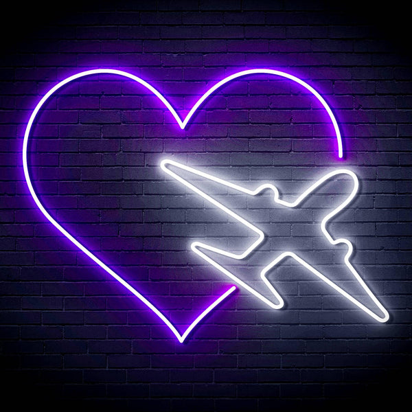 ADVPRO Aeroplane with Heart Ultra-Bright LED Neon Sign fn-i4061 - White & Purple